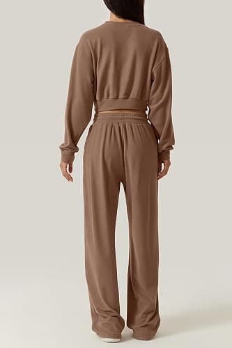 QINSEN Women 2 Piece Outfits Sweatsuit Set Twist Front Cropped Sweatshirt Wide Leg Sweatpant Lounge Set Tracksuit thumbnail 2