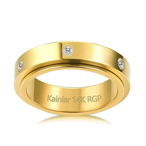 Kainier 14K Gold Plated Anxiety Rings Cubic Zirconia Stones Spinner Fidget Band Rings for Women Men Relieving Anxiety Lucky Rings Comfort Fit Size 5 to 10 - Image 1