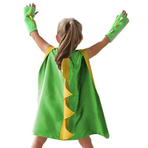 QIAONIUNIU Dinosaur Dragon Cape and Gauntlets, Halloween Costume 2-6 Years Old Color Green - Image 1