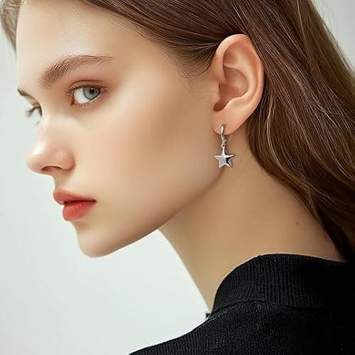 Jean Beau Hoop Huggie Charm Gold Silver Sun Star Earrings for Women, Trendy Puffy Drop Earring Prom Fashion Accessories Jewelry Gift thumbnail 2