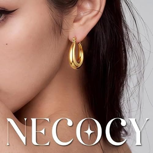 Necocy Chunky Gold Hoop Earrings for Women Non Tarnish, 14k Gold Plated Thick Triple Hoop Earrings Hypoallergenic Trendy Hoops Dainty Jewelry Gifts for Women thumbnail 6