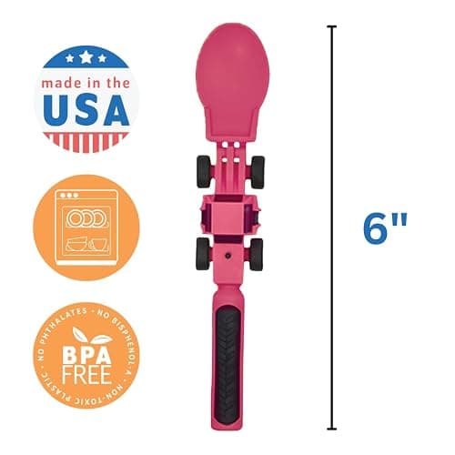 Constructive Eating Plate and Utensils Set - USA-Made Toddler Dinnerware with Divided Plates (Pink Construction) thumbnail 5