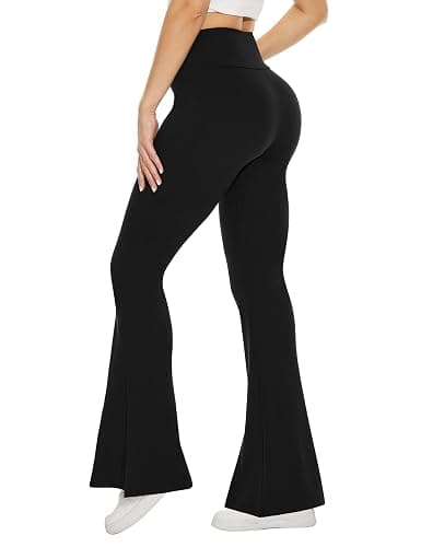 TNNZEET Black Flare Leggings for Women, Crossover Yoga Pants with Pockets Bootcut Flared Leggings - Image 1