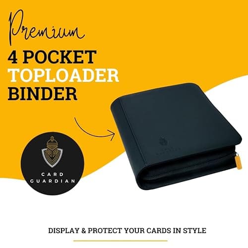 Card Guardian - Toploader binder 4 Pocket top loader binder with Zipper for 160 Cards - Side Loaded Pockets - Compatible with Sports and Trading Cards TCG (Black) thumbnail 3