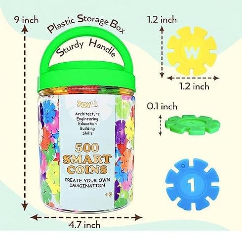TOYLI Smart Coins 500 Pieces Interlocking Discs Set, Kids STEM Toys, Kindergarten Classroom Must Haves thumbnail 2