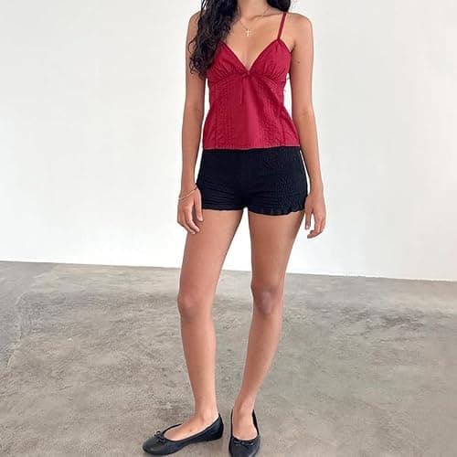 Women Y2k Babydoll Tank Tops Lace Trim V Neck Crop Cami Spaghetti Strap Peplum Top Summer Cute Aesthetic Flowy Shirts thumbnail 6