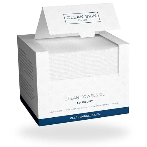 Clean Skin Club Clean Towels XL, 100% USDA Biobased Face Towel, Disposable Face Towelette, Makeup Remover Dry Wipes, Ultra Soft, 50 Ct, 1 Pack - Image 1