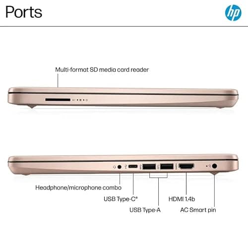 HP 14" Business Laptop Computer with Microsoft Office 365, 4-Core Intel Processor, 128GB SSD + 1TB Cloud Storage, 8GB RAM, Windows 11, SageNova Earphones, Pale Rose Gold thumbnail 7
