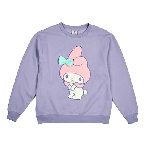 Bioworld My Melody Big Face Plush Character Women's Purple Crew Neck Long Sleeve Oversized Fleece Sweatshirt thumbnail 4