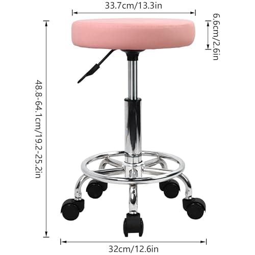 KKTONER PU Leather Round Rolling Stool with Foot Rest Swivel Height Adjustment Spa Drafting Salon Tattoo Work Office Massage Stools Task Chair (Pink) thumbnail 3