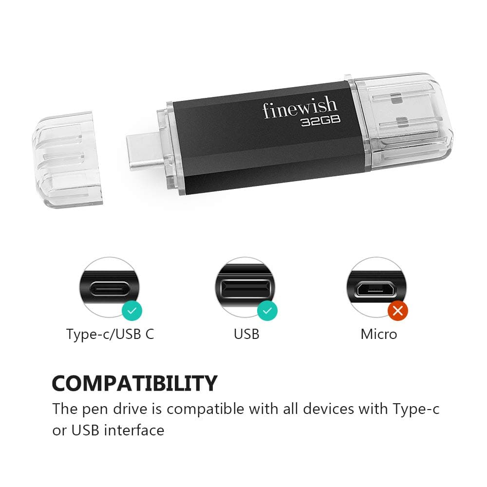 Geweo 32GB 2-in-1 USB-C USB 2.0 Pen Drive for MacBook Pro, Android, Tablet, Laptop and Computer (Black) thumbnail 2