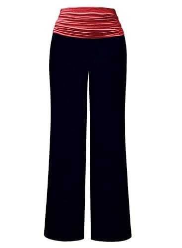 Gracyoga Women's Comfy Pajama Pants Wide Leg Lounge Palazzo Yoga Pants Stretch Casual Floral Print Fold Waist Pants thumbnail 4