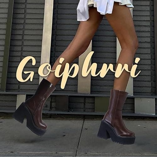 Goiphrri Ankle Boots for Women Chunky Heel Platform Boots Fashion Work Combat Booties Round Toe Punk Boot Party Rave Booties for Women thumbnail 4