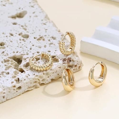 ALLHOLA 6 Pairs 14K Gold Plated Hoop Earrings for Women Hypoallergenic Small Huggie Hoops Earring Set for Sensitive Ears Non Tarnish Trendy Chunky Gold/Silver Earrings Cartilage Stacks for Multiple Piercing Jewelry Lightweight thumbnail 7