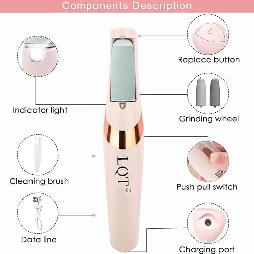 LQT® Electric Foot File – Rechargeable Callus Remover for Hard, Cracked Skin – at-Home Pedicure Kit for Smooth Feet (Men & Women) (Pink) thumbnail 2