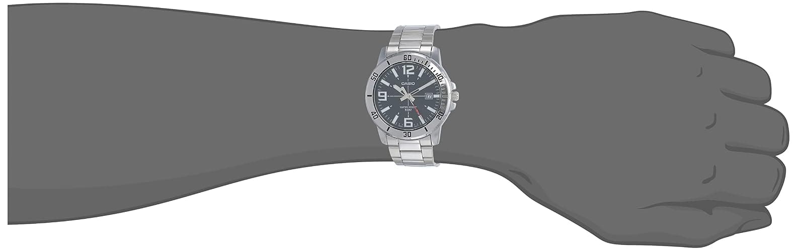 Casio MTP-VD01D-1BV Men's Enticer Stainless Steel Black Dial Casual Analog Sporty Watch, Silver, 48×42×10.7mm, Quartz Movement thumbnail 6