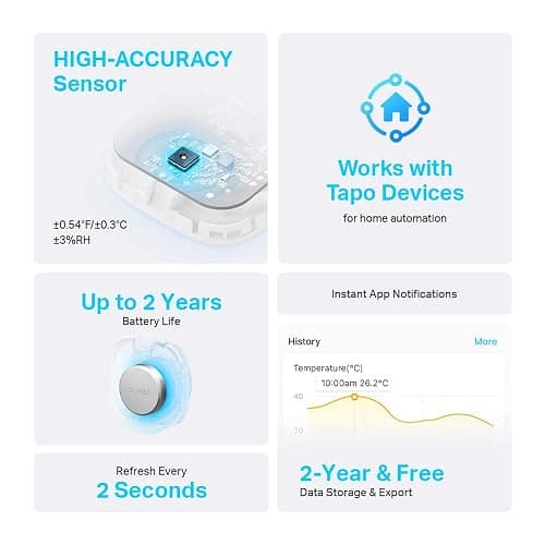Tapo T310 Smart Humidity Meter, Room Thermometer, Hygrometer, Room Thermometer Indoor, Humidity Sensor, Room Temperature Monitor, Real-Time Notifications, Free 2-Year Data Storage, 2-Year Battery Life thumbnail 2
