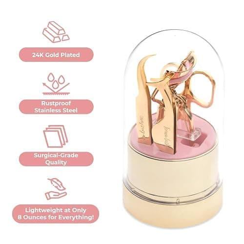 Icona Lashes 4-in-1 False Eyelash Tool Kit - DIY Lash Extension Kit with Tweezer, Curler, Scissors, Applicator - 24K Gold Plated Stainless Steel Accessories in Clear Dome Organizer, Beautiful Gift Box thumbnail 3