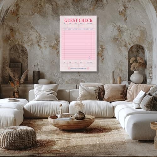 Pink Blank Guest Check Poster Trendy Retro Art Print Vintage Style Wall Art Aesthetic Preppy Art Canvas Posters for College dorm Apartment Decor 8x12inch Framed thumbnail 5