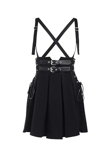 Womens Halter Pleated Skirts Tennis Skirts Skater Skirt Black Hight Waist Lace-Up Mini Skirt Gothic Clothes - Image 1