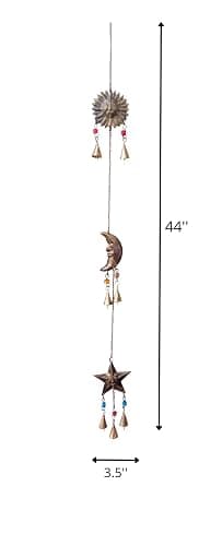 Mie Creations Sun Moon Star Face Wall Hanging Décor Chime Bells | Metal Cutouts Ornaments, Crescent Moon Phases Garland Art | Celestial, Earthy Decorations | Wicca Pagan Christmas Décor -Antique Gold thumbnail 3