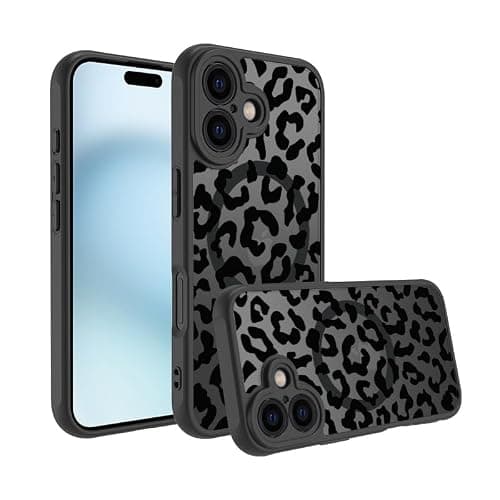 Aconfei for iPhone 16 Magsafe Case, Magnetic Black Leopard Design Cute Soft TPU Shockproof Protective for Girls Women Phone Cover thumbnail 2