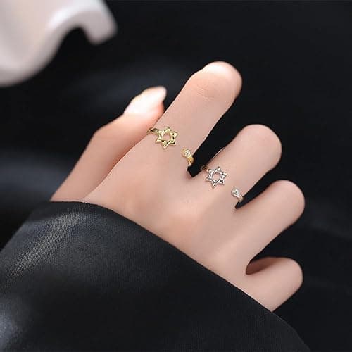 YILUOCD Star of David Zircon Ring for Women, Simple Magen David Wiccan Amulet, Hexagram Adjustable Rings Jewish Jewelry thumbnail 4