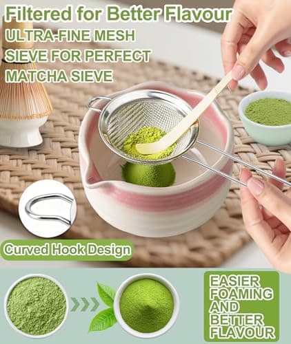 JBER Matcha Whisk Set, Ceramic Matcha Set Includes Bowl & Holder, Bamboo Whisk (Chasen), Sifter, Scoop, Spoon & Rest - 7PCS Matcha Kit Gift for Matcha Lovers & Beginners, Gradient Pink thumbnail 3