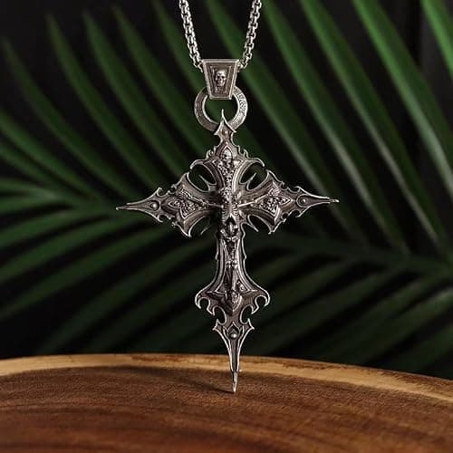 Yuoos Vintage Gothic Cross Skull Pendant Necklace for Women Punk Halloween Goth Jewelry Gift for Women thumbnail 5