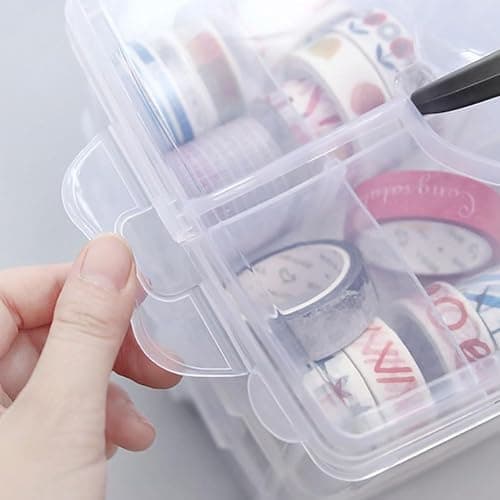 JforSJizT Washi Tape Box Organizer Storage,Divider Closet Container,3 Layers Detachable with 30 Adjustable Compartments, Masking Tape Desktop Tape DIY Sticker Roll Tape Cutter Holder Storage thumbnail 3