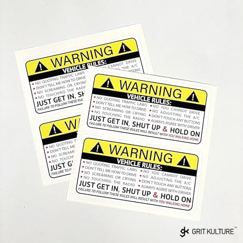 GRITKULTURE Funny Passenger Rules Vehicle Safety Warning Decal Stickers 2 Pack 1.8 inch X 3.7 inch Vinyl for Car, Dash, Truck, Window, Tumblers, Graphic Bumper for Laugh thumbnail 3
