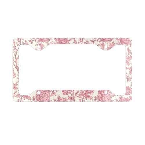 Pink Peony License Plate Frame, Toile Cottagecore Vehicle Accessory for Exterior Car, New Car Gift For Her, Chinoiserie Tag Cover - Image 1