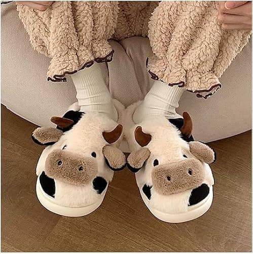 Shoppawhile Hausschuhe Damen Winter Kuh Geschenke für Frauen Plüsch Warme Kuschel Flauschige Kuh Pantoffeln Lustige Kuh Geschenke Rutschfeste Cozy Kuh Slippers thumbnail 6