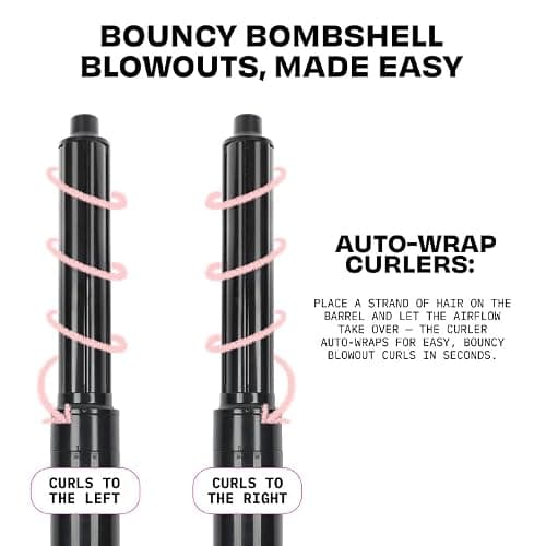 FoxyBae Super Styler Pro Interchangeable Hair Styler Wand Curling Iron Set - w/Drying Cylinder, Ceramic Blowout & Round Brushes, 2 Auto-Wrap Curlers - Frizz-Free, Smooth Hair (Black Rose-Gold) thumbnail 6