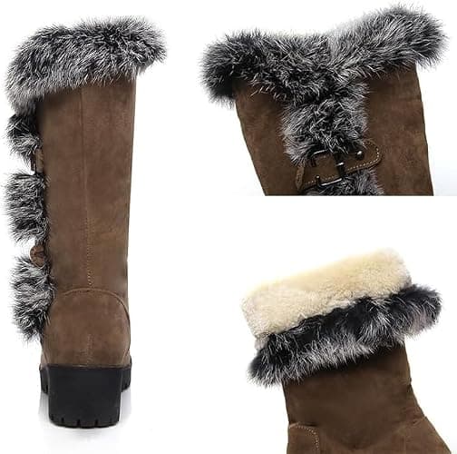 Women's Suede Mid-Calf Snow Boots Warm Womens Boots Fleece Furry Leather Non-slip Snow Fur Lined Insulated Boot thumbnail 7