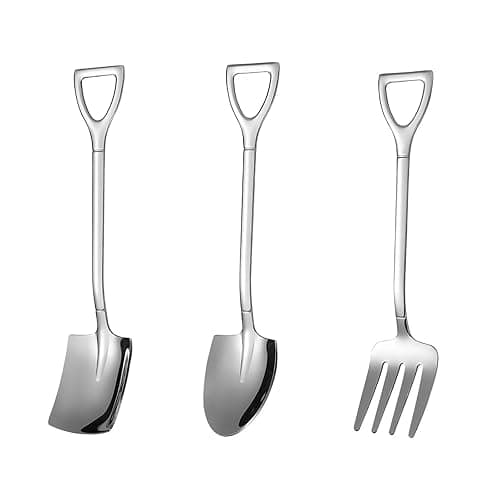 TAORANJU Creative Shovel Spoon Fork Set, 3 Pcs Stainless Steel Coffee Spoons Shovel Shape Tea Spoons Dessert Spoons Stirring Spoon Ice Cream Spoon Sugar Spoon for Party (12.2cm*2.6cm) - Image 1