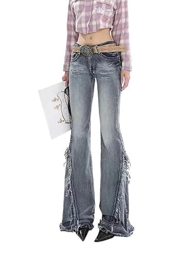 SpeesY Y2K Vintage Damen Streetwear Cargo Ästhetische gerade ausgestellte Hose Jeans thumbnail 3