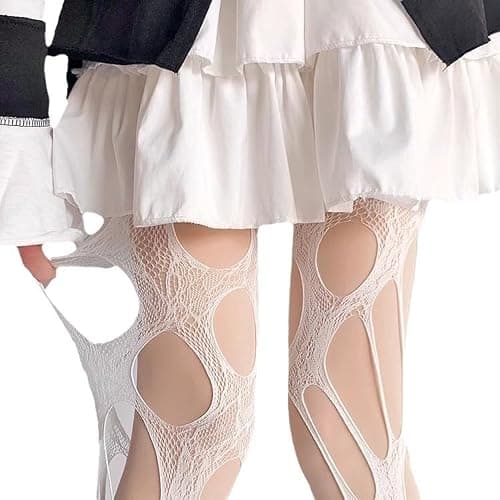 mdgfge 2 Pair Women Fishnet Ripped Tights Irregular Distressed Sexy Big Hole Mesh Thigh-High Stockings Lace Sheer Y2k Pantyhose for Halloween Cosplay Masquerade Party Outfit Accessories thumbnail 3