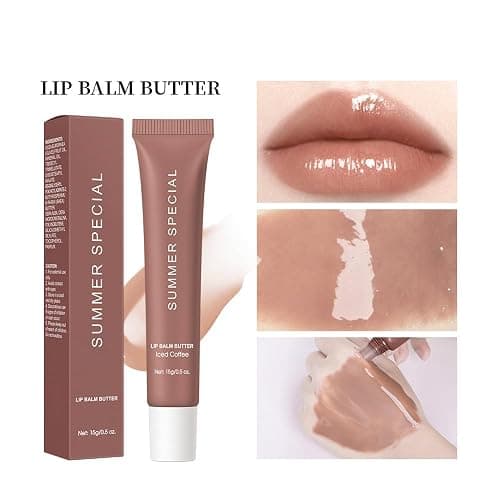 Summer Lip Glossy Butter Balm, Instant Moisture Sheer Tint, Non-Sticky, Conditioning Formula to Soothe & Repair Dry, Chapped Lips, Jelly Lip Stain with Natural Scent (#3Iced Coffee, 1Pc) thumbnail 2