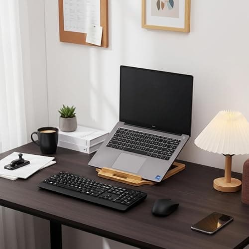 XIKEMADI Bamboo Foldable Laptop Stand Holder, 6-Level Adjustable Ergonomic Notebook Riser with Heat Dissipation for 10-17 Inch Laptops, MacBook, Tablet (Natural Bamboo) thumbnail 4