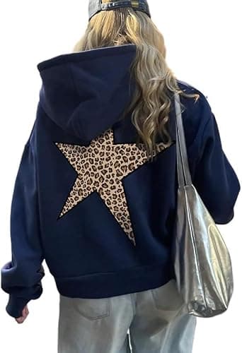 Women Oversized Leopard Star Graphic Hoodies Y2K Aesthetic Long Sleeve Pullover Sweatshirt Unisex Pullover Tops - Image 1
