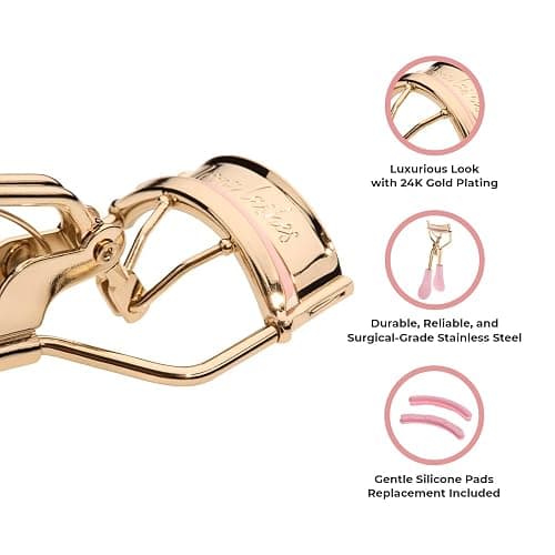 Icona Lashes Eyelash Curler - 24K Gold-Plated Stainless Steel Precision Eye Lash Curler for Lush, Luxurious Lashes - Silicone Eyelash Curler Pads, Ergonomic Cushioned Handles - with Replacement Pads thumbnail 3