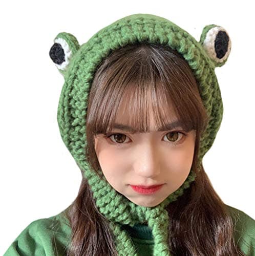 PURFANREE Women Girls Crochet Knitted Winter Headband Hat Beanie Cute Cartoon Frog Big Eyes Earflap Cap Photo Props - Image 1