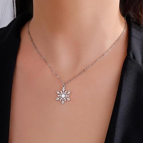vdwv Stainless Steel Christmas Necklace Simple Elk Christmas Tree Snowflake Santa Pendant Necklace for Women Christmas Jewelry Winter Snow Clavicle Chain thumbnail 5