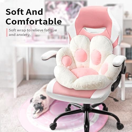 Ditucu Cat Paw Cushion Kawaii Chair Cushions 31.4 x 27.5 inch Cute Stuff Seat Pad Comfy Lazy Sofa Office Floor Pillow for Gaming Chairs Room Decor White - White a - Large thumbnail 2