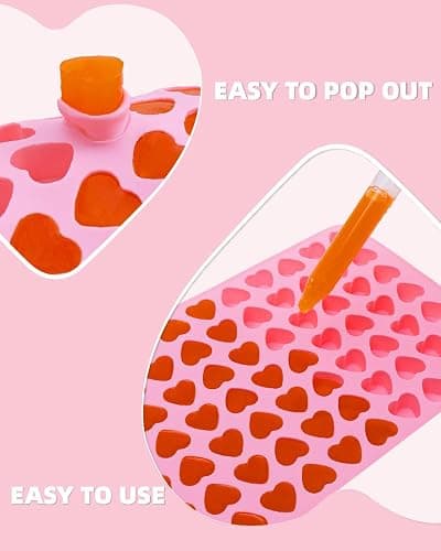 Heart Silicone Gummy Molds 2 Pack with 2 Droppers, Mini Heart Chocolate Mold, Non-Stick Food Grade Ice Cube Tray for Hard Candy, Homemade treats, Soap, Jelly (Pink) thumbnail 5
