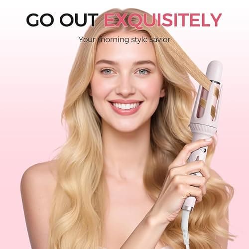 Wollea Automatic Curling Iron, Beach Wave Curling Wand, Portable Rotating Curler, Dual Voltage, Lightweight and Portable, Ceramic Coated, Straightening Brush, 1inch and 1.25 inch 3-in-1, Pink thumbnail 5