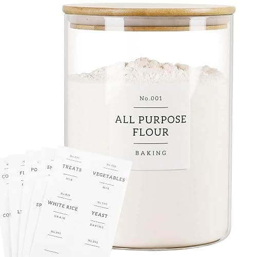 HHMJSM Large Glass Storage Jars With Airtight Bamboo Lid - 100 Fl Oz Thicken Kitchen Glass Food Storage Canister With 42 Pantry Labels - Big Clear Flour And Sugar Containers Farmhouse - Image 1