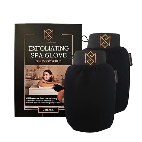 MS Exfoliating Bath Glove for Body Scrub (Kessa mitt) - PACK OF 2 - For Dead Skin Scrubbing and Deep Pore Cleansing - Gentle Viscose Fiber - by MoroccanSource - Image 1