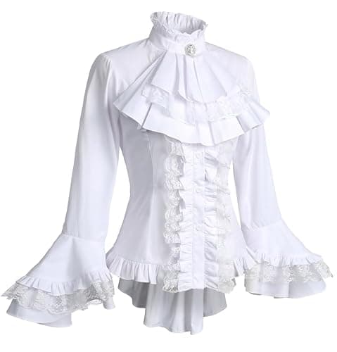 Gothic Victorian Blouse for Women Sweet Lolita Shirt High Low Irregular Ruffles Lotus Hem Medieval Tops thumbnail 2